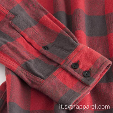 Camicia invernale da uomo a maniche lunghe con zip rossa a quadri